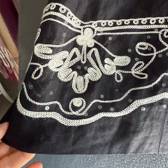 Talbots Linen Silk Floral Embroidered Sequins Pleated Skirt SZ 6 Black White - Picture 7 of 11